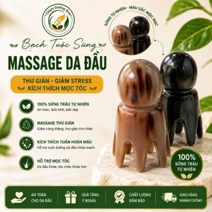 Bạch Tuộc Sừng Massage Da Đầu Tự Nhiên-Dụng Cụ Day Ấn Thư Giãn,Hỗ Trợ Lưu Thông Khí Huyết,Giảm Căng Thẳng,Dưỡng Sinh