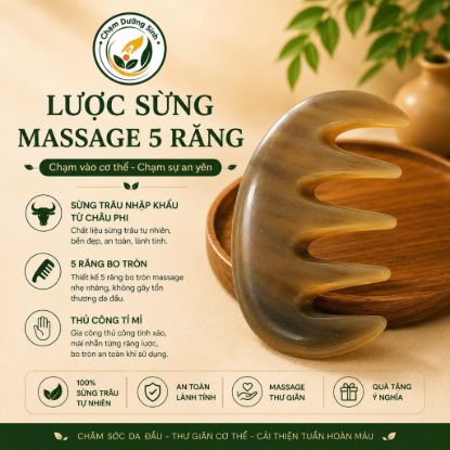 LƯỢC SỪNG 5 RĂNG MASSAGE DA ĐẦU,DƯỠNG SINH ĐÔNG Y,THƯ GIÃN CỔ VAI GÁY