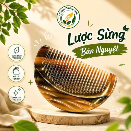 Lược Sừng Bán Nguyệt Bỏ Túi Chống Tĩnh Điện Massage Da Đầu Chải Tóc Mượt Tự Nhiên