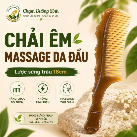 Lược Sừng Trâu Massage Da Đầu Dưỡng Sinh Phương Đông,Giảm Đau Đầu Cổ Vai Gáy,Chống Rụng Tóc