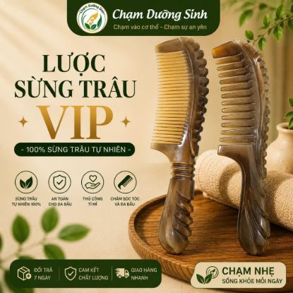 Lược Sừng Trâu Cao Cấp Dưỡng Sinh Đông Y Massage Da Đầu Giảm Stress