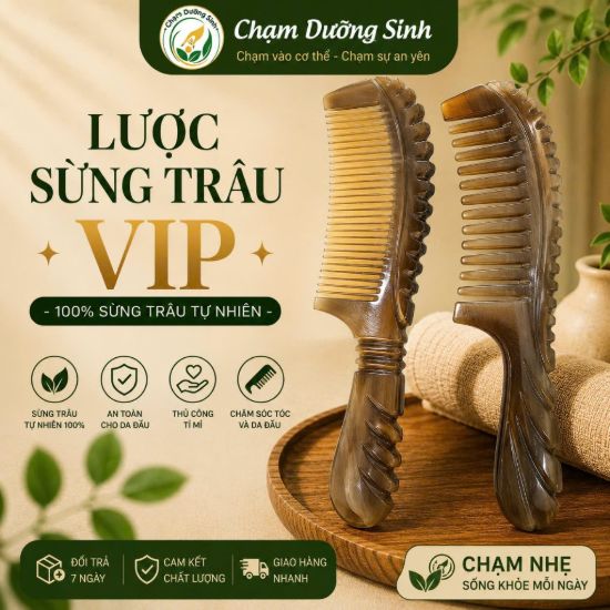 Lược Sừng Trâu Cao Cấp Dưỡng Sinh Đông Y Massage Da Đầu Giảm Stress